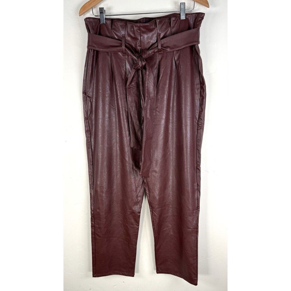 Commando Faux Leather Paperbag Waist Cropped Pants in Burgundy